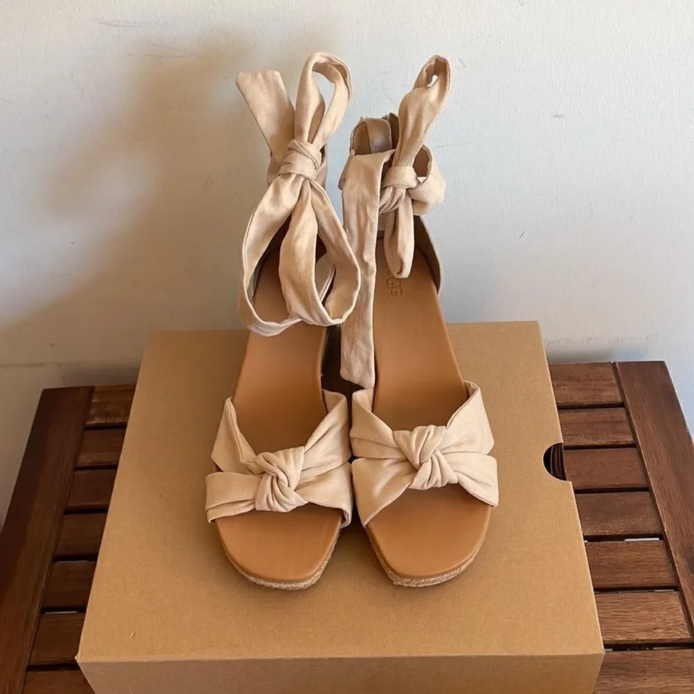 UGG Yarrow Espadrille Wedge Sandals Natural Canvas USA Women Size 10/UK 8/EU 41